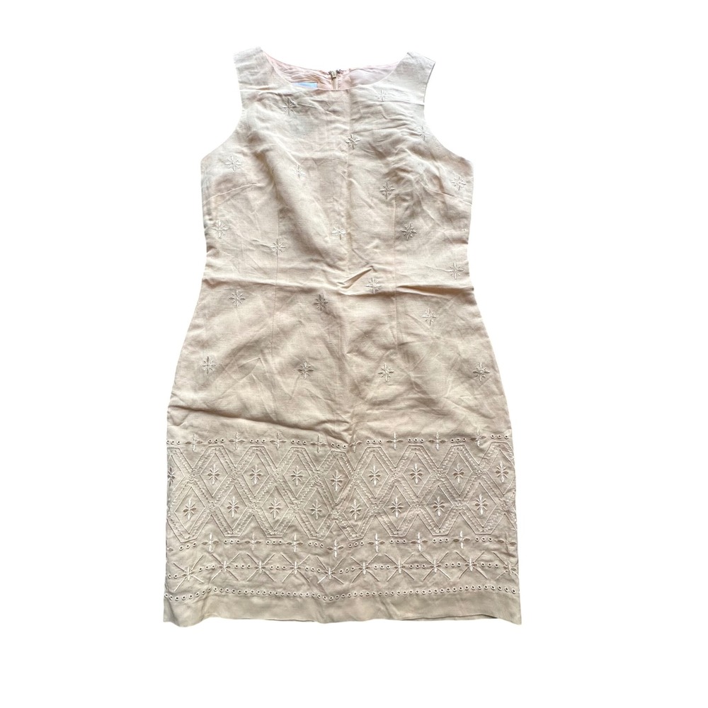 AGB Dress Petite Byer California Yellow Linen Blend Embroidered Shift Dress 10P